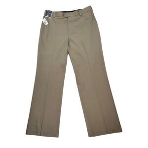 Roundtree Yorke Mens New Travel Smart Pants Flat Front Waist 34x30 Inseam‎ Tan